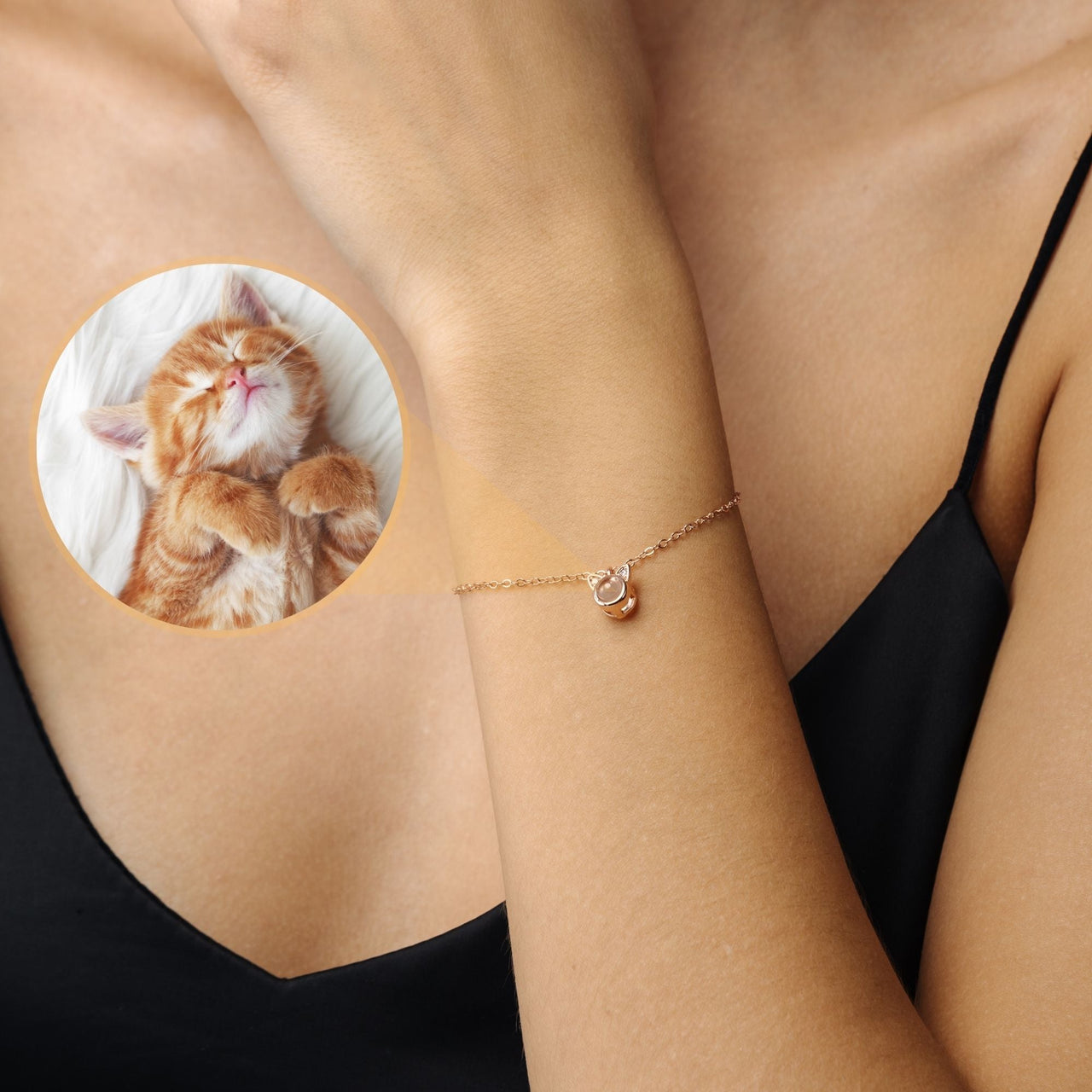 Cat Personalized Photo Bracelet - Personalized Gift For Women - Custom Jewelry For Her - Custom Bracelet Picture - Personalised Photo Gift Bracelet Rose Gold Brother & Sisters
