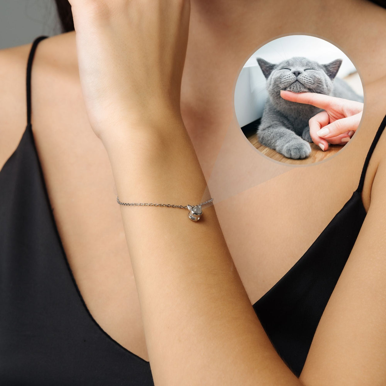 Cat Personalized Photo Bracelet - Personalized Gift For Women - Custom Jewelry For Her - Custom Bracelet Picture - Personalised Photo Gift Bracelet Silver Brother & Sisters