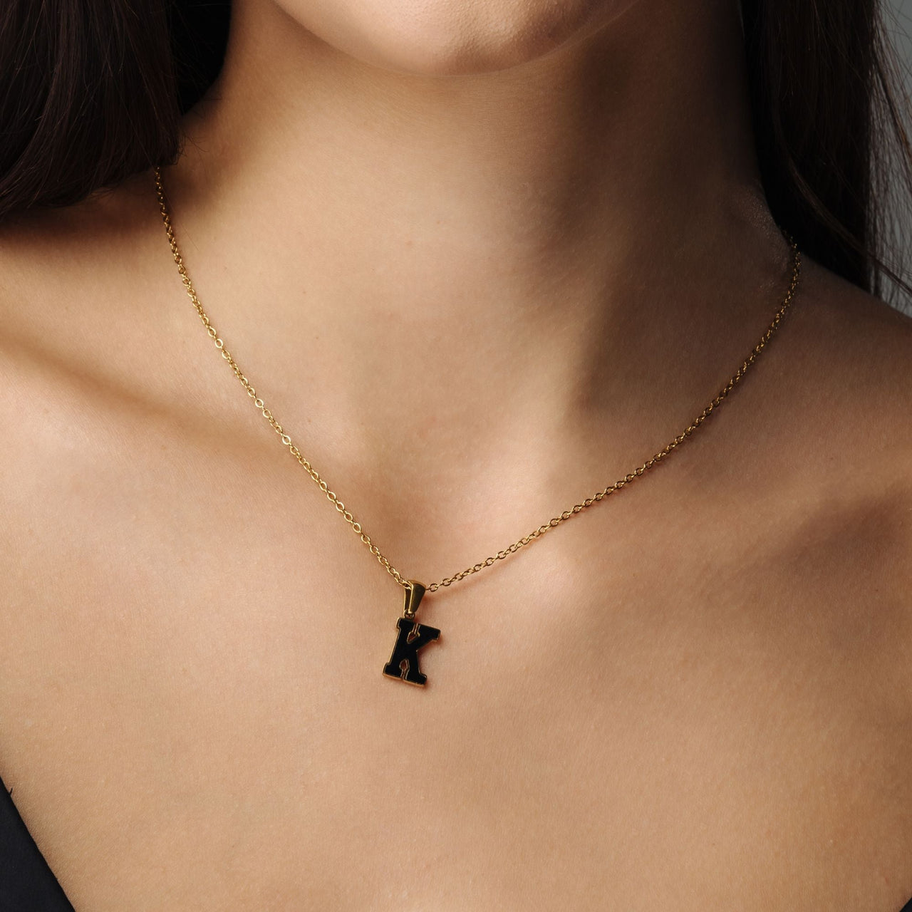 Gold Necklace for a woman - Hope Initial Necklace - Woman Necklace - Letter Necklace Necklace Black / A Brother & Sisters