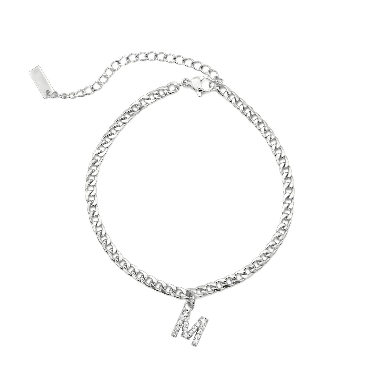 Silver Initial Anklet - Ankle Bracelet - Anklet for Women - Silver Leg Bracelet Anklet M Brother & Sisters