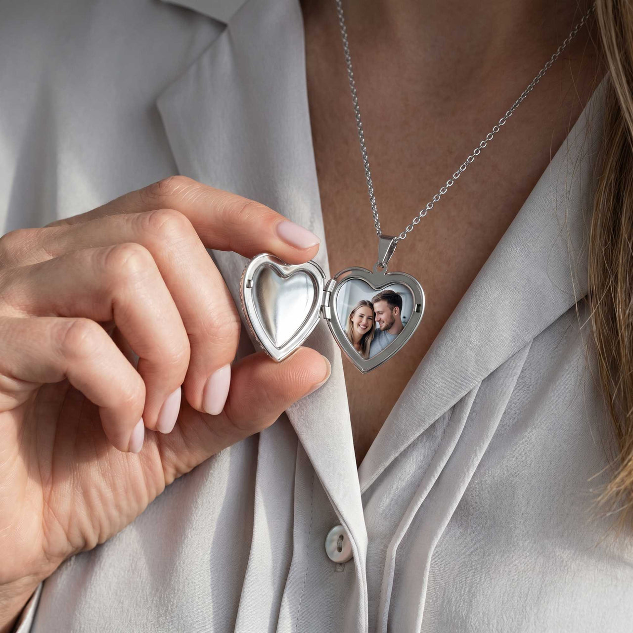 Crystal Heart Photo Locket Necklace