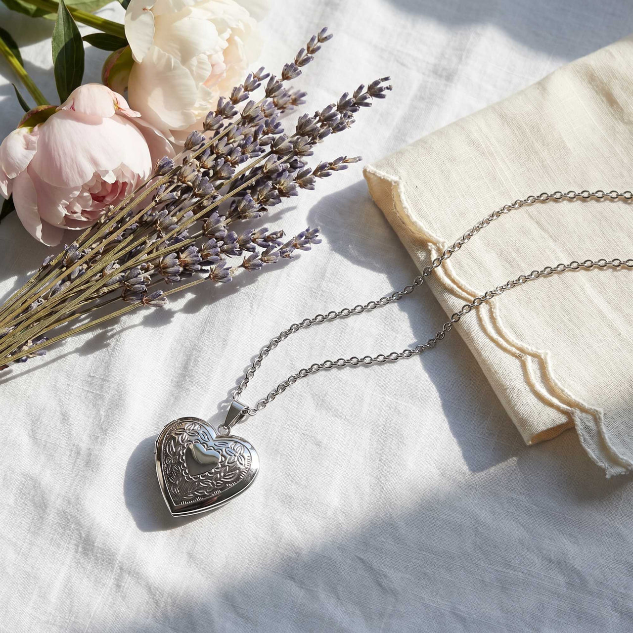 Floral Heart Photo Locket Necklace