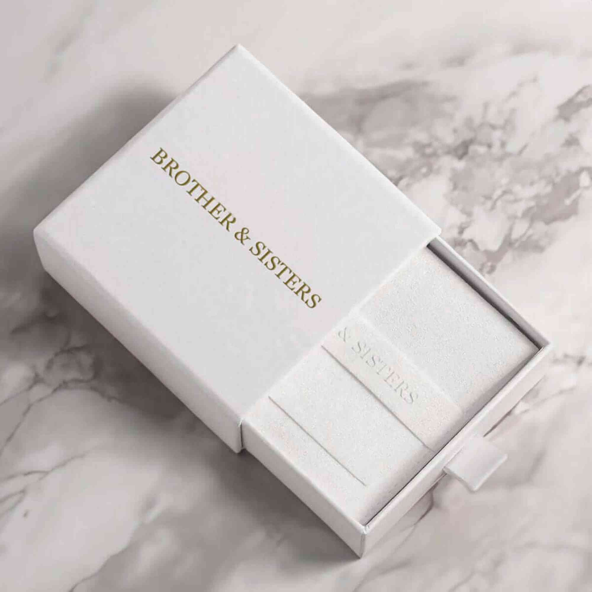 Elegant packaging of Brother & Sisters Sunflower Photo Necklace in a luxurious white box.