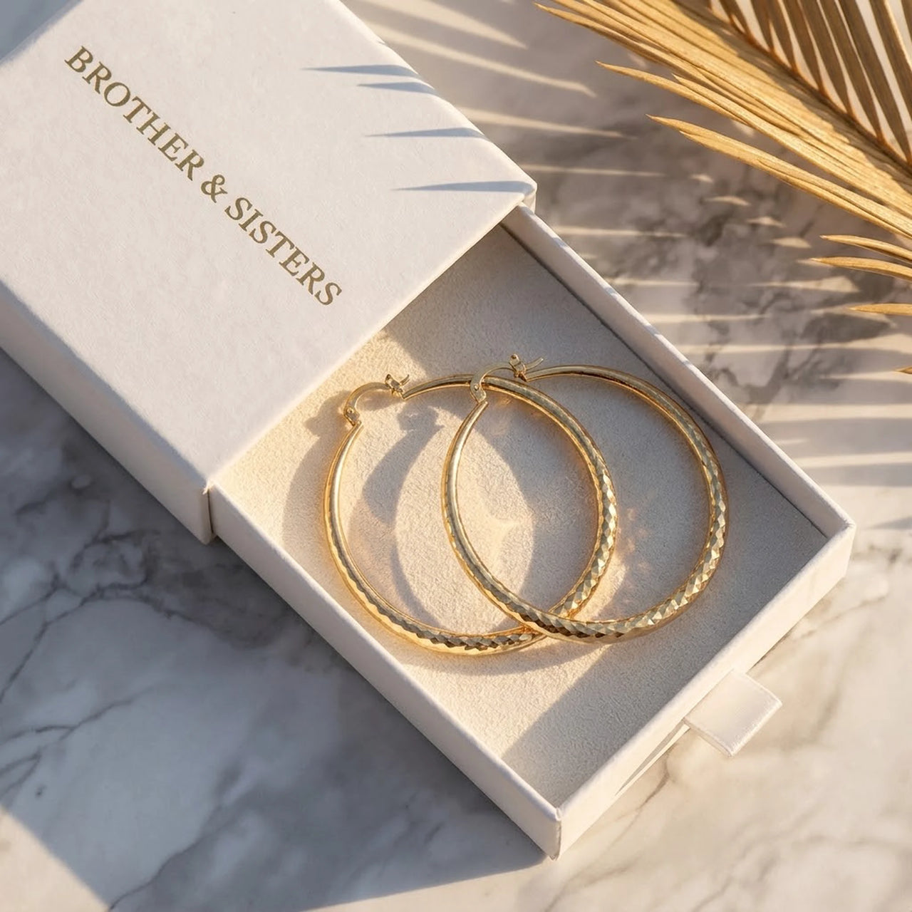Diamond Cut Statement Hoops in Gold, in the gift box | SKU: 41009-gold