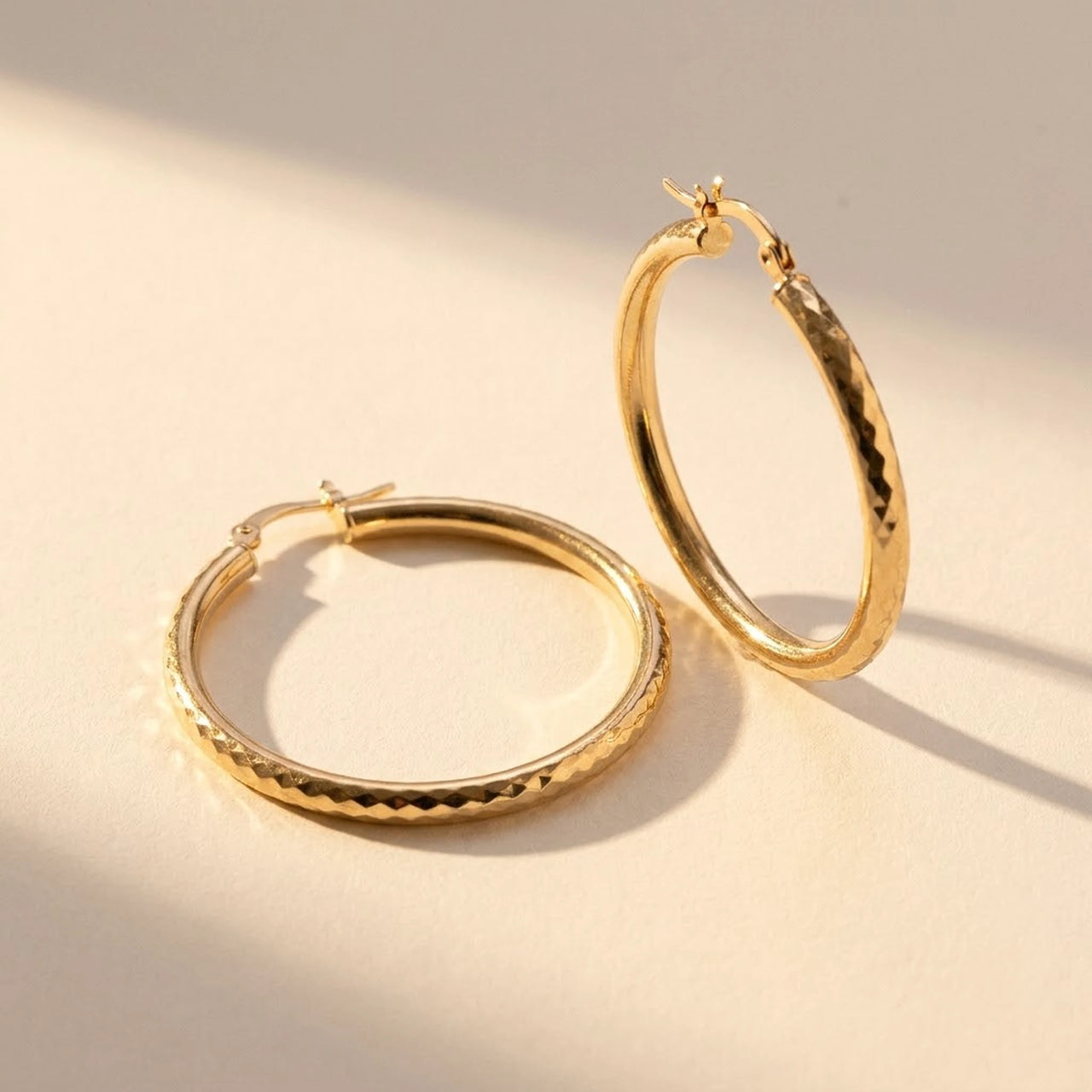 Diamond Cut Statement Hoops in Gold, product photo | SKU: 41009-gold