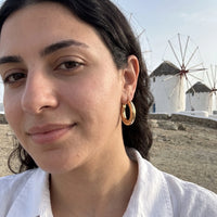 Thumbnail for Thick hoop earrings — worn on a getaway, gold | SKU: lesbrillantes