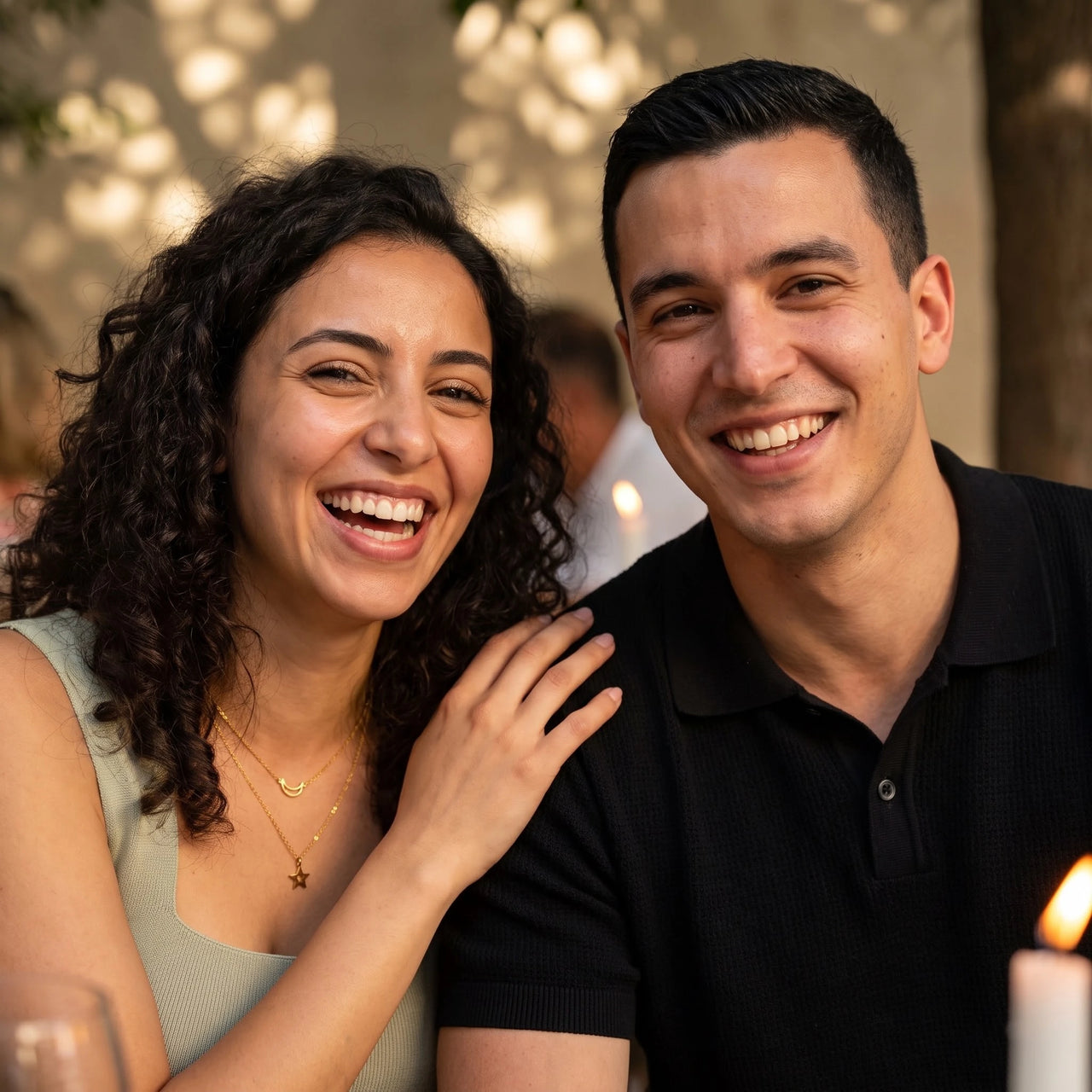 Moon and star necklace — worn by a couple, gold | SKU: letoile-g