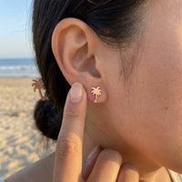 Thumbnail for Palm tree earrings — worn, real size, rose gold | SKU: 10287609-rose-gold-color