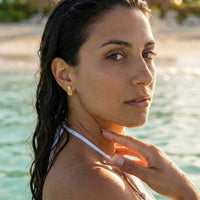 Thumbnail for Pineapple earrings — worn in the water, waterproof, gold | SKU: 437186-gold-color