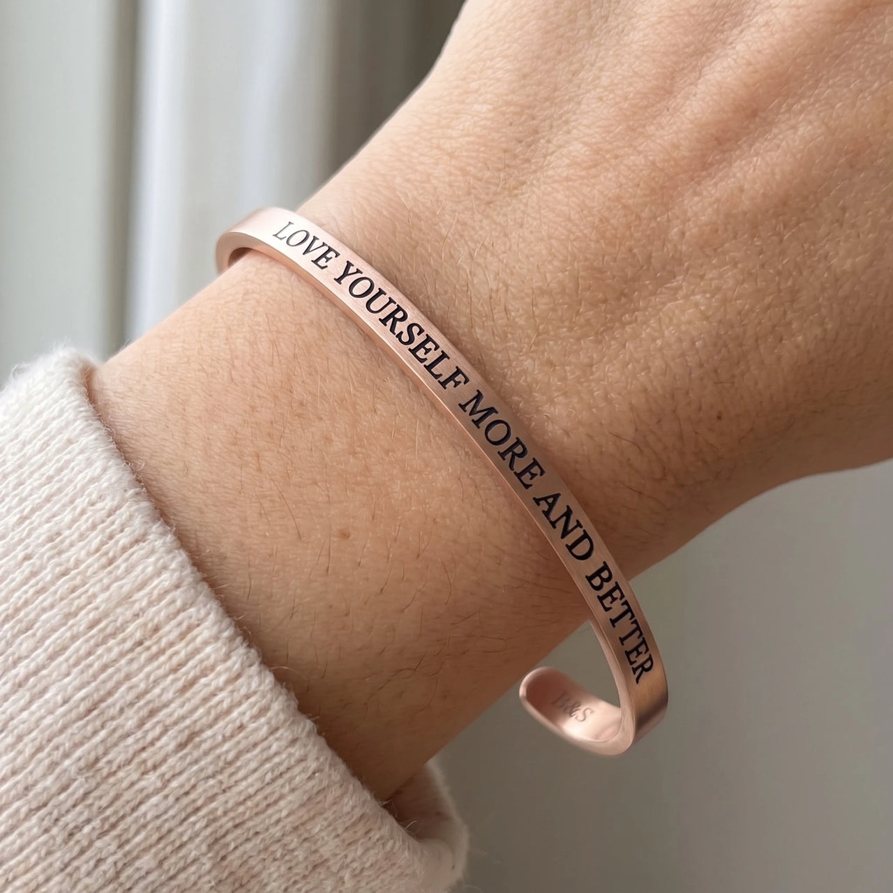 Love Yourself More And Better, rose gold bracelet — close up | SKU: lymab-rg