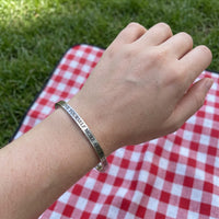 Thumbnail for Love Yourself More And Better bracelet in silver worn, showing its real size | SKU: lymab-wg