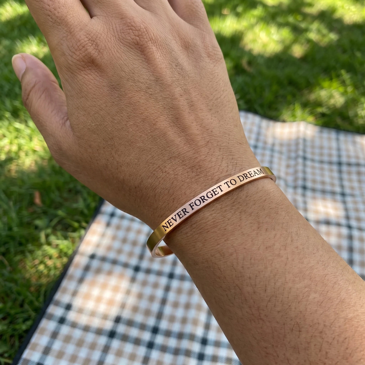 Cuff bracelet — worn, real size, rose gold | SKU: nftd-rg