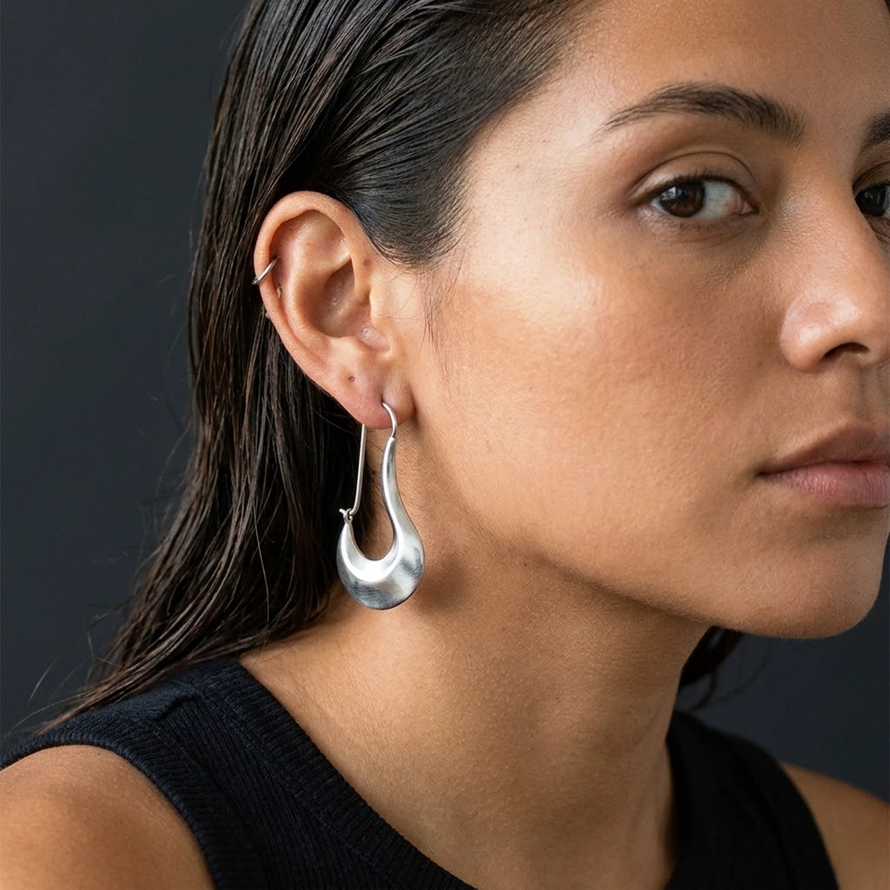 Sculpted Crescent Drops in Silver, studio portrait | SKU: 41008-silver