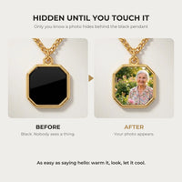 Thumbnail for Before and after: black gold octagon pendant, then the photo revealed by warmth | SKU: TPH-OCTN-GOLD