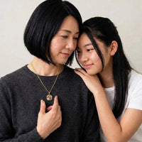 Thumbnail for Mother and daughter with the grandfather's photo in the gold octagon necklace | SKU: TPH-OCTN-GOLD