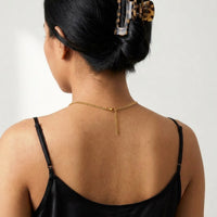 Thumbnail for Back of the neck showing the lobster clasp and extension chain of the gold photo necklace | SKU: TPH-OVLN-GOLD