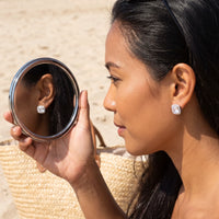 Thumbnail for Silver stud earrings worn, showing its real size | SKU: 505185-white
