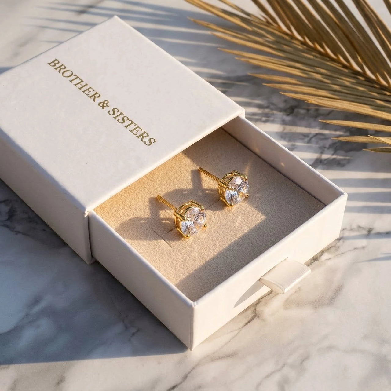 Solitaire Crystal Studs in Gold, in the gift box | SKU: 41010-gold