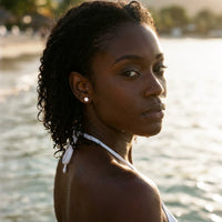 Thumbnail for Solitaire Crystal Studs in Gold, worn in the sea, wet skin | SKU: 41010-gold