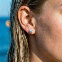 Thumbnail for Solitaire Crystal Studs in Silver, close-up on the earlobe | SKU: 41010-silver