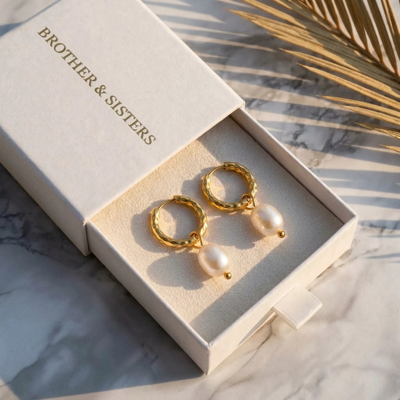 Twisted Pearl Drop Hoops in Gold, in the gift box | SKU: 41004-gold
