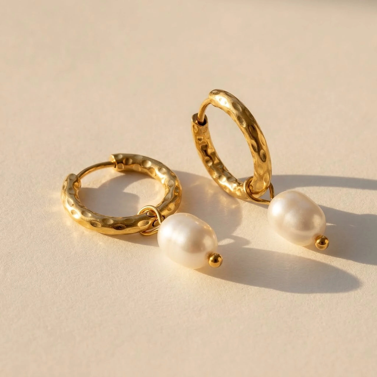 Twisted Pearl Drop Hoops in Gold, product photo | SKU: 41004-gold