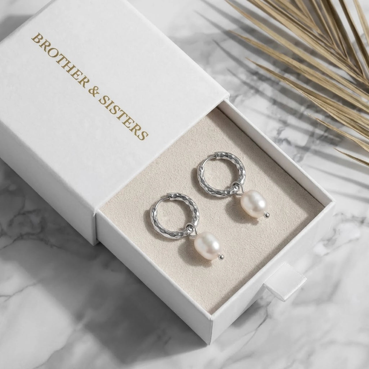 Twisted Pearl Drop Hoops in Silver, in the gift box | SKU: 41004-silver
