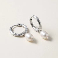 Thumbnail for Twisted Pearl Drop Hoops in Silver, product photo | SKU: 41004-silver