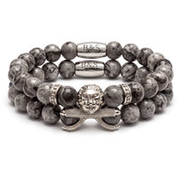 Thumbnail for White Gold Lion & Grey Stones Set – studio packshot | Brother & Sisters | SKU: 21039839SET-silver-XS-14-15, 21039839SET-silver-S-16-17, 21039839SET-silver-M-18-19, 21039839SET-silver-L-20-21, 21039839SET-silver-XL-22-23